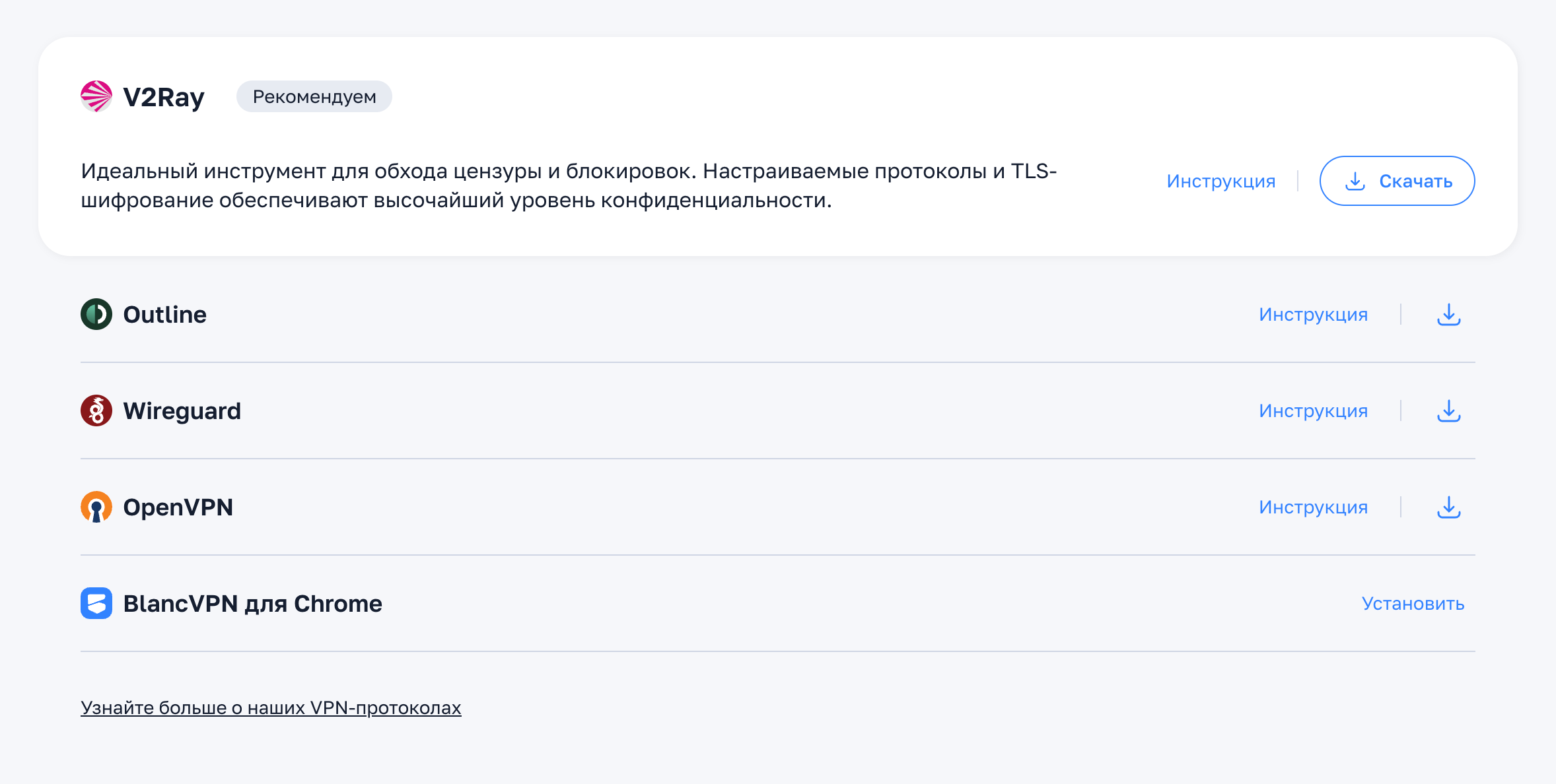 Скриншот страницы установки V2Ray у BlancVPN